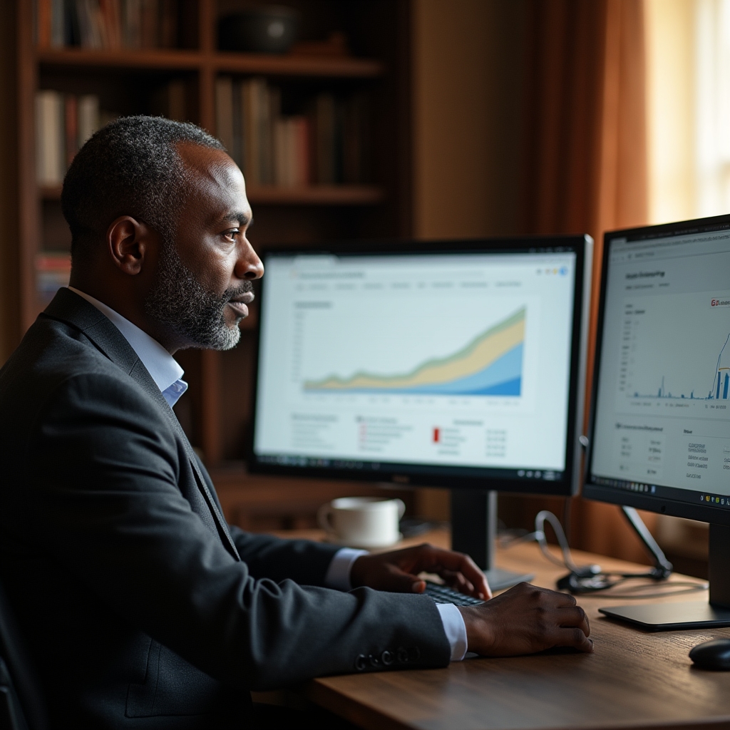Analytics dashboard on a laptop showing post-launch indexing progress and search visibility metrics